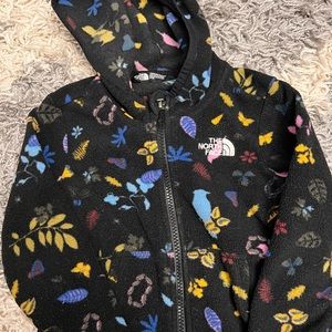 North Face size 2t toddler fleece zip up - black with bird and leaves pattern